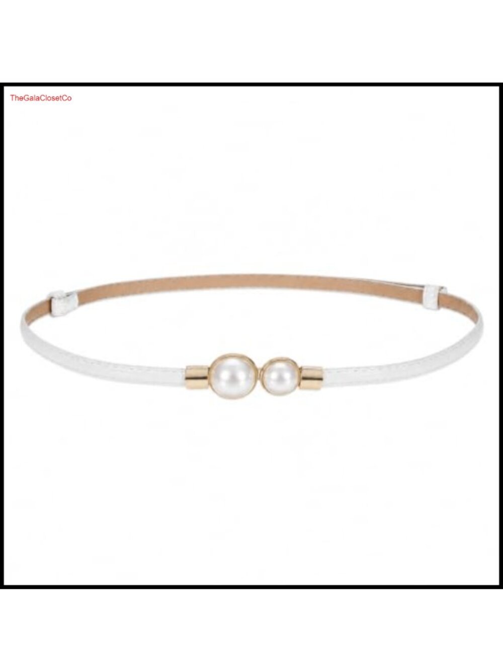 Skinny PU Leather Belt with Pearl Buckle Adjustable Thin Waist Belt for Dress